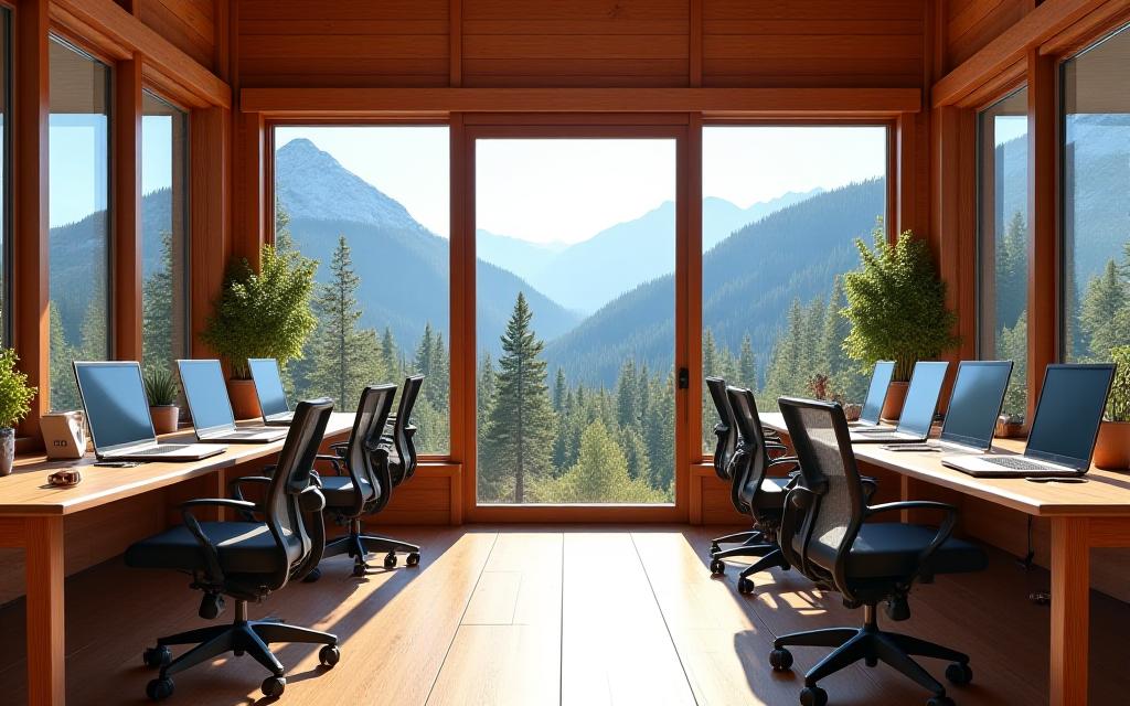 Coworking space in mountain lodge
