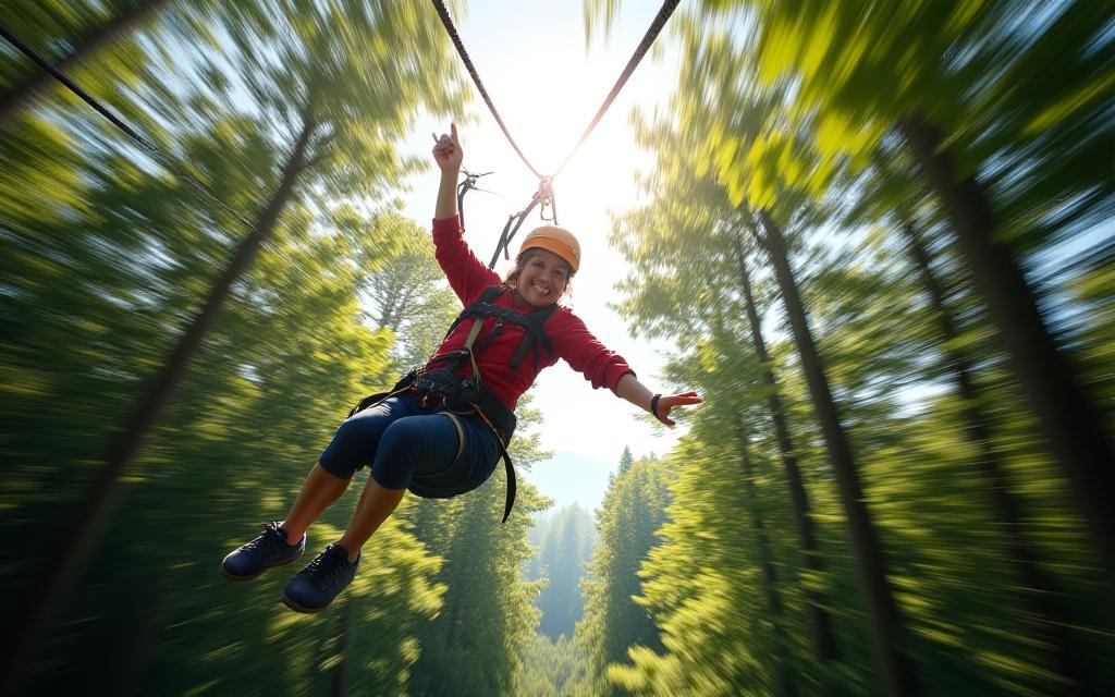 Zip-lining through forest canopy
